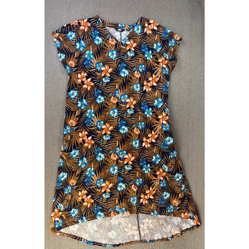 Lands End Dress Cover Up Hawaiian Tropical Floral Cotton Blend Pockets Large